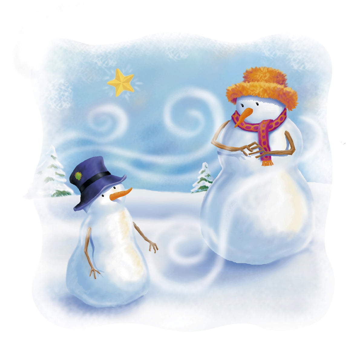 Two snowmen in a swirling winter wind, from The Snowman's Song