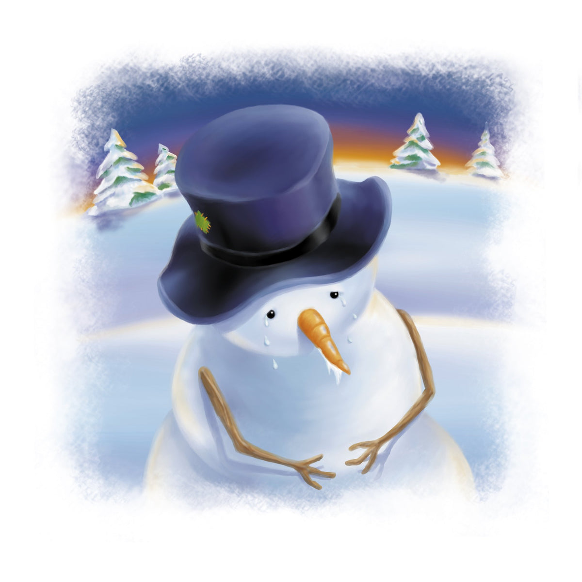 Close-up of the snowman in his blue top hat, from The Snowman's Song